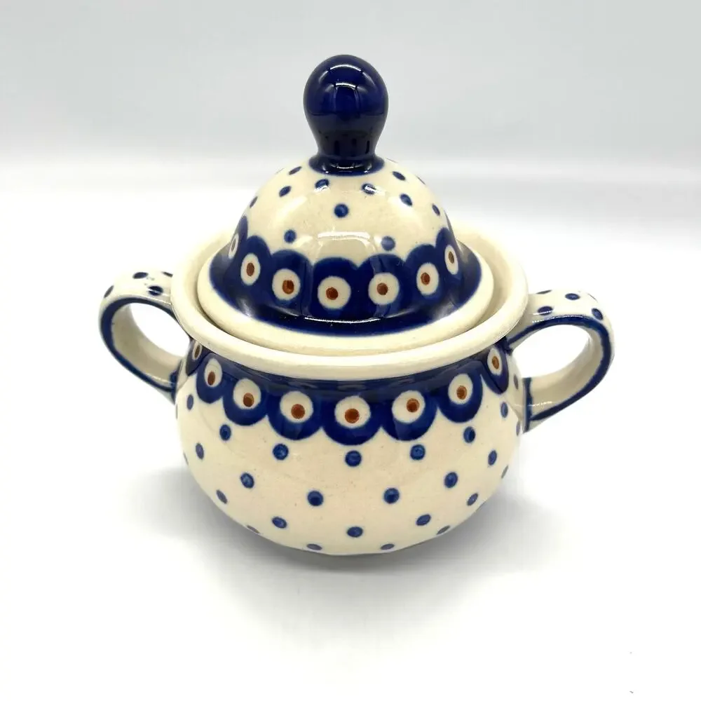 Boleslawiec Polish Pottery Sugar Bowl with Lid Hand Made Poland